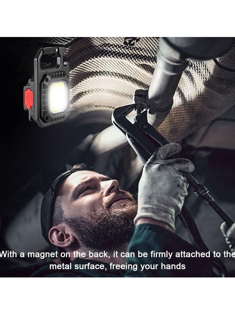 Mini COB Flashlight Portable Camping Light Rechargeable Keychain Light Emergency Light with 7 Light Modes Folding Bracket Bottle Opener Magnet Base - Image 2