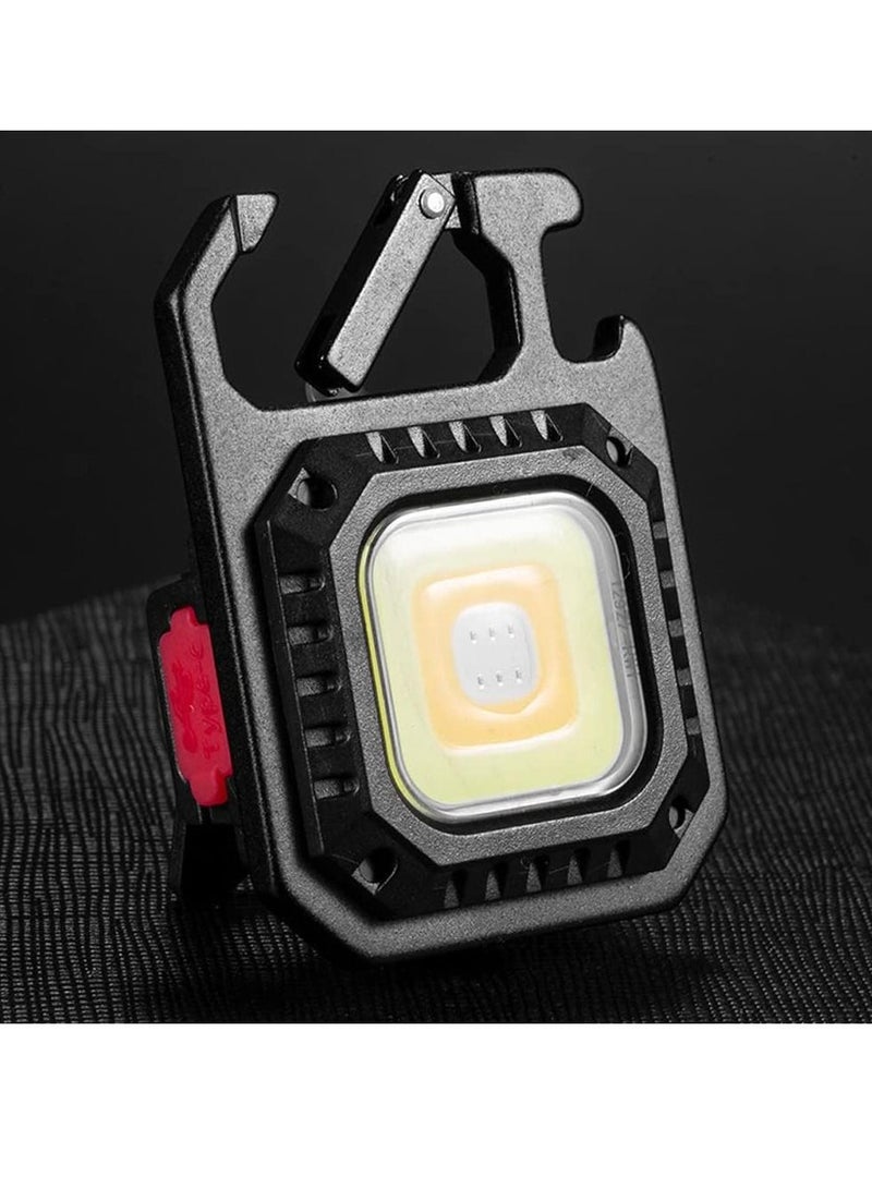 Mini COB Flashlight Portable Camping Light Rechargeable Keychain Light Emergency Light with 7 Light Modes Folding Bracket Bottle Opener Magnet Base - Image 3