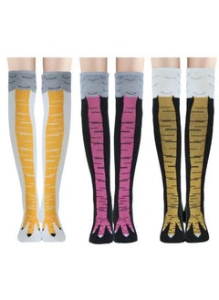 3Pack Chicken Leg Socks, Chicken Feet Stockings, Cotton Knee Thigh High Socks Novelty Pattern Athletic Socks for Women Girls Striped Socks Funny Gifts