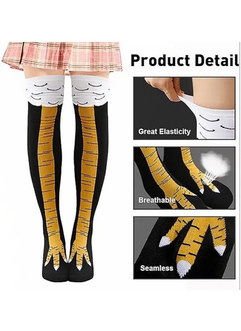 Generic - 3Pack Chicken Leg Socks, Chicken Feet Stockings, Cotton Knee Thigh High Socks Novelty Pattern Athletic Socks for Women Girls Striped Socks Funny Gifts - Image 1