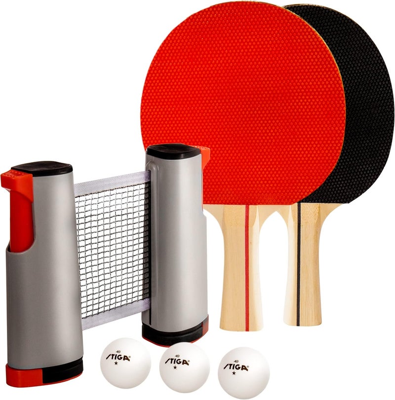 STIGA Retractable Table Tennis Set - Includes 2 Paddles, 3 Balls, and Mesh Storage Bag - Image 1