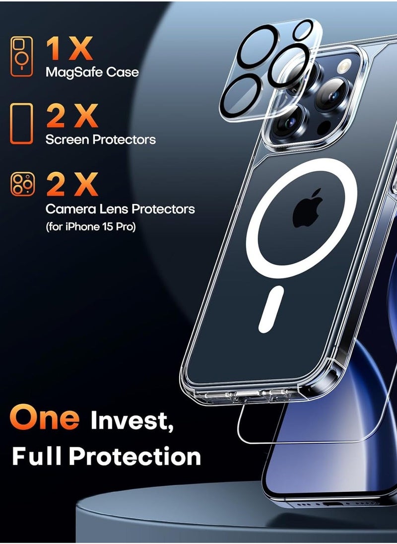 Raxoom "5-in-1 Magnetic Case for iPhone 15 Pro 6.1-Inch: Includes 2x Screen Protectors & 2x Camera Lens Protectors, Clear, Not-Yellowing, 12 FT Grade Protection, MagSafe Compatible" - Image 3