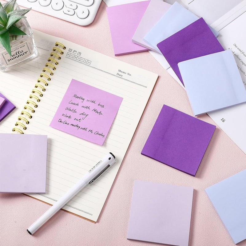 Thenshop 12 Pads Sticky Notes 3''x3'', Self Stick Notes Pads Office Supplies, 4 Gradient Colors Vintage Color 50 Sheets/pad for School,Office, Home(Gradient Purple) - Image 5