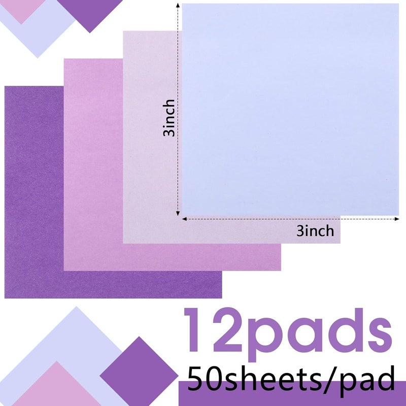Thenshop 12 Pads Sticky Notes 3''x3'', Self Stick Notes Pads Office Supplies, 4 Gradient Colors Vintage Color 50 Sheets/pad for School,Office, Home(Gradient Purple) - Image 2