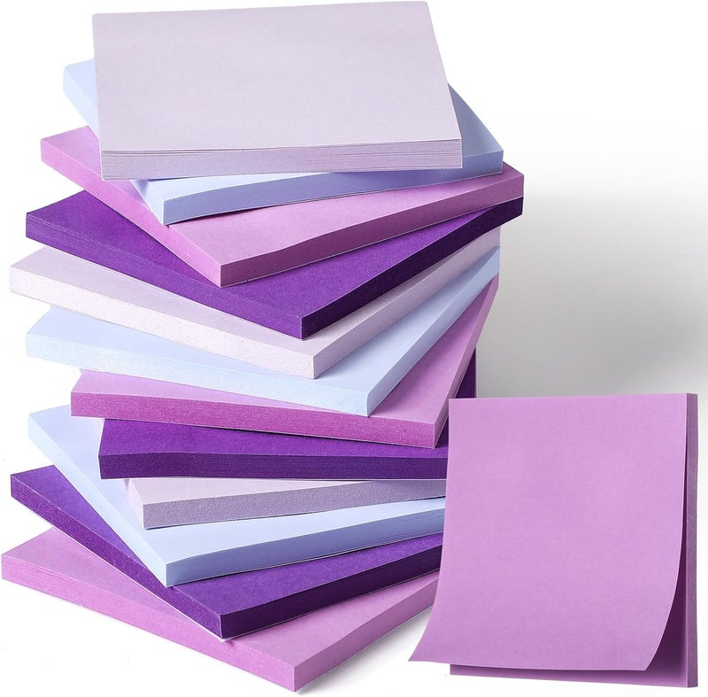 Thenshop 12 Pads Sticky Notes 3''x3'', Self Stick Notes Pads Office Supplies, 4 Gradient Colors Vintage Color 50 Sheets/pad for School,Office, Home(Gradient Purple) - Image 1