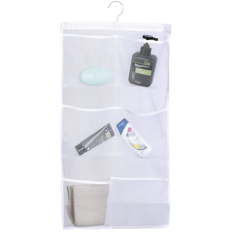 ALYER 6 Storage Pockets Hanging Mesh Shower CaddySpace Saving Bathroom Accessories and Quick Dry Bath Organizer with HangerWhite