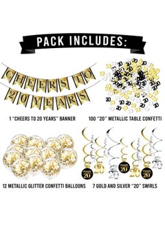 Sterling James Co. 20Th Birthday And Anniversary Decorations Party Pack Cheers To 20 Years Banner Balloons Swirls And Confetti Party Supplies  - Image 3
