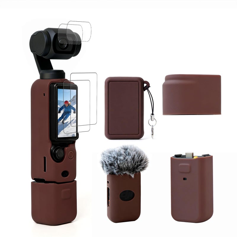 Frevyve Case for DJI Osmo Pocket 3/Xtra Muse Camera, Soft Silicone Protective Case, Anti-Scratch, Slim Fit Skin with mic Cover and Screen Protector Accessories for Osmo Pocket 3/Xtra Muse (Brown) - Image 1