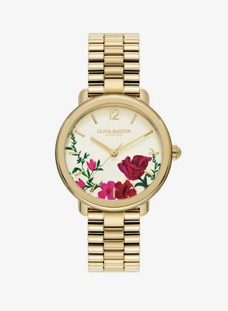 Olivia Burton Women's Quartz Watch, White Dial, Gold Stainless Steel Strap