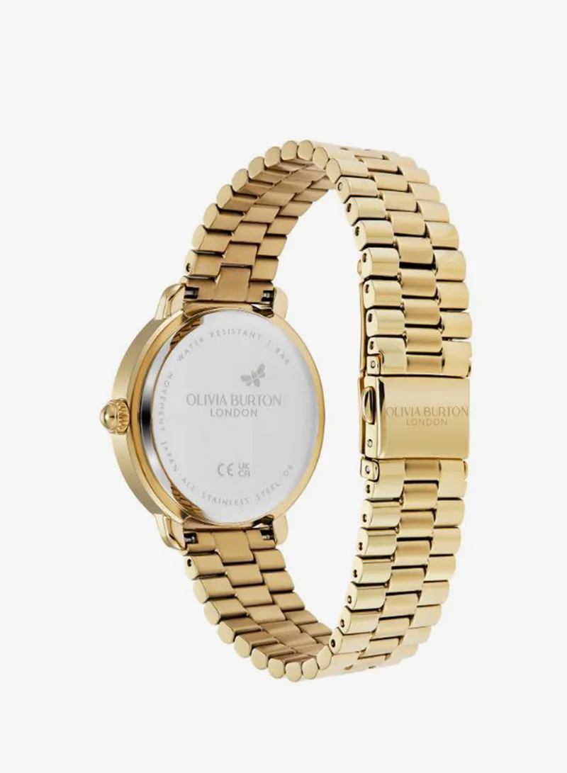 Olivia Burton Women's Quartz Watch, White Dial, Gold Stainless Steel Strap