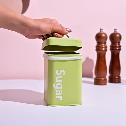 MARKET 99 Green Metal Tea & Sugar Jar Set of 2 (1L Each) | Printed Kitchen Storage Containers | Tea & Sugar Canisters | Stylish Food Storage Jars for Home Kitchen Use - Image 5