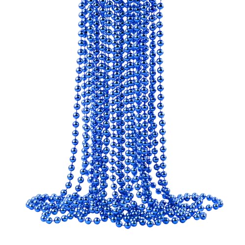 ZZYFGH 12 PCS Metallic Blue Bead Necklace Bulk 33 Mardi Gras Round Beaded Necklaces for Mardi Gras Party Christmas New Year Eve Festive Events - Image 1