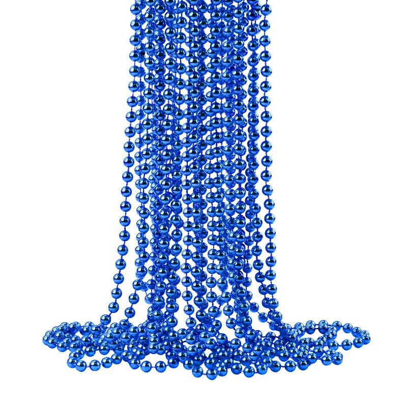 ZZYFGH 12 PCS Metallic Blue Bead Necklace Bulk 33 Mardi Gras Round Beaded Necklaces for Mardi Gras Party Christmas New Year Eve Festive Events - Image 2