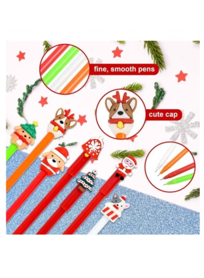 مجموعة 5 أقلام حبر جل بتصاميم كرتون الكريسماس - أقلام رولر بول لطيفة (رجل الثلج، سانتا، الرنة، الشجرة) - حبر أسود - مثالية للهدايا المدرسية - Image 3