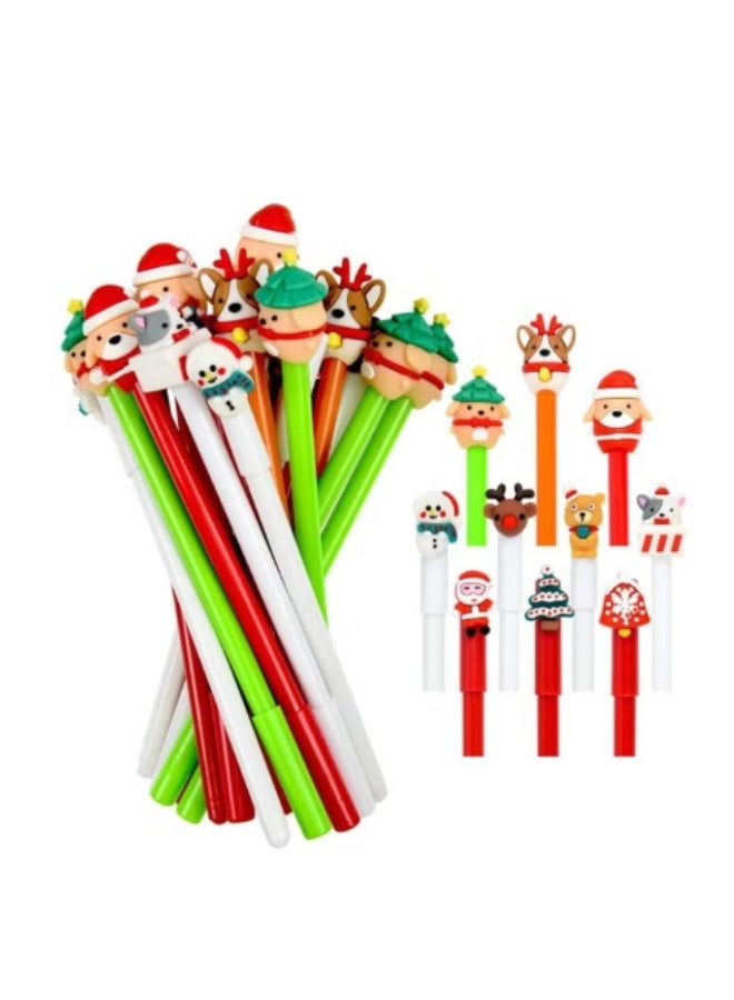 مجموعة 5 أقلام حبر جل بتصاميم كرتون الكريسماس - أقلام رولر بول لطيفة (رجل الثلج، سانتا، الرنة، الشجرة) - حبر أسود - مثالية للهدايا المدرسية - Image 1