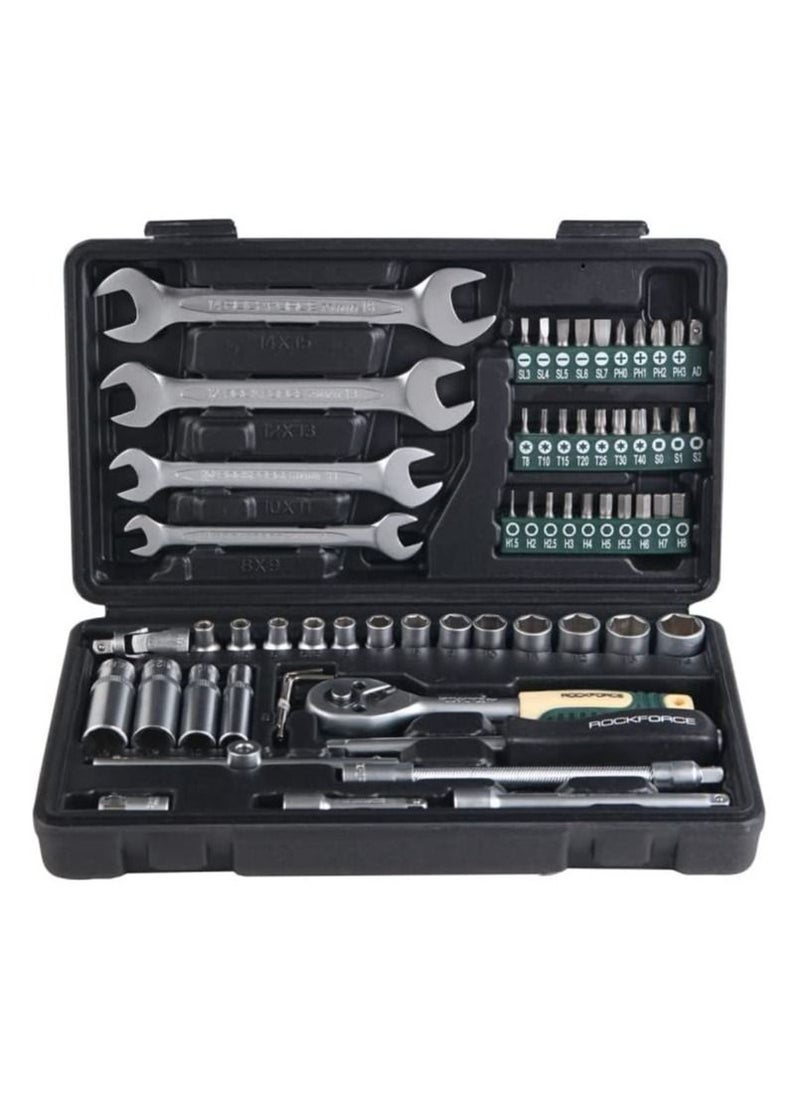 ROCKFORCE - ROCKFORCE Tool Set Mechanics 62 pcs Socket Ratchet Repair Multifunction Kit 1/4'' (6gr) - Image 1