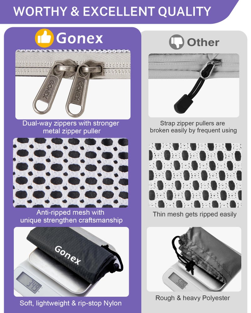 Gonex Compression Packing Cubes Mesh Organizers L+M+S+XS+Slim+Laundry Bag Purple - Image 3