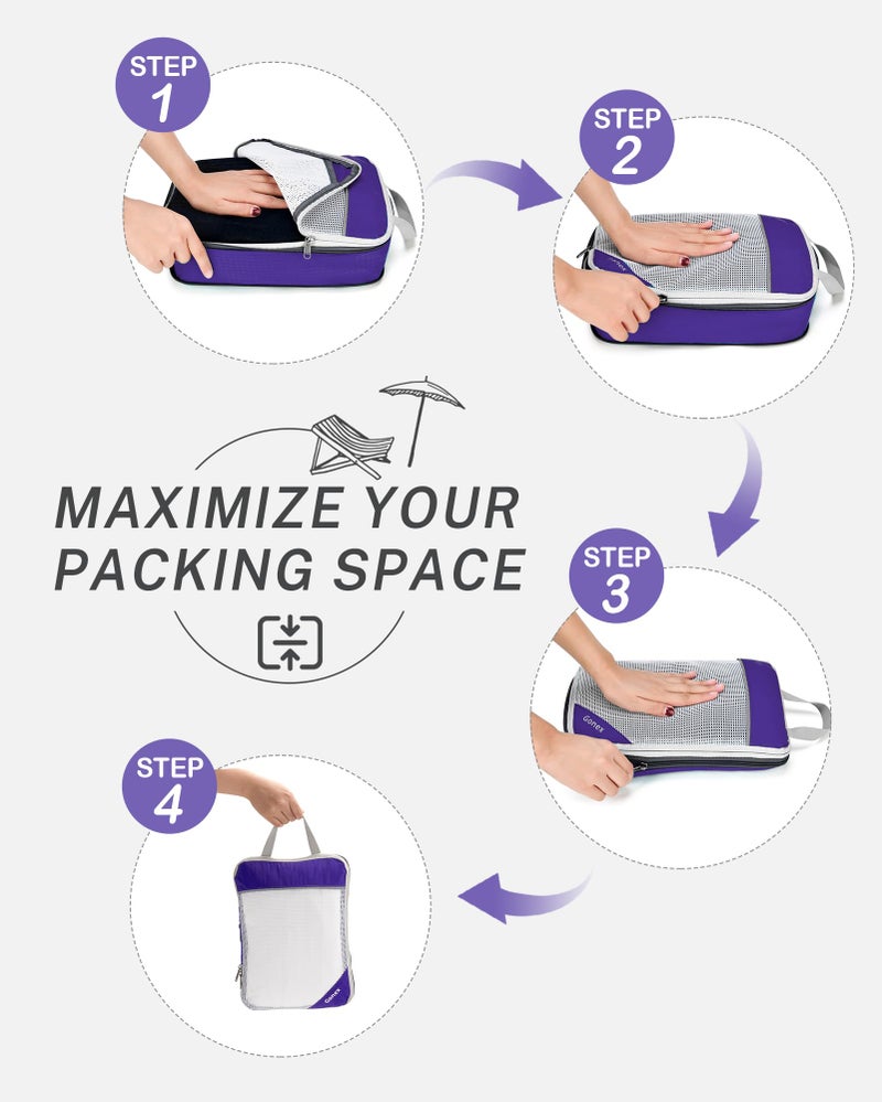 Gonex Compression Packing Cubes Mesh Organizers L+M+S+XS+Slim+Laundry Bag Purple - Image 2