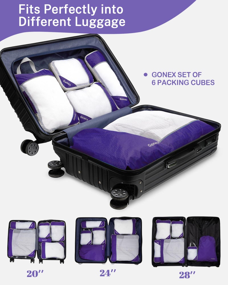 Gonex Compression Packing Cubes Mesh Organizers L+M+S+XS+Slim+Laundry Bag Purple - Image 5