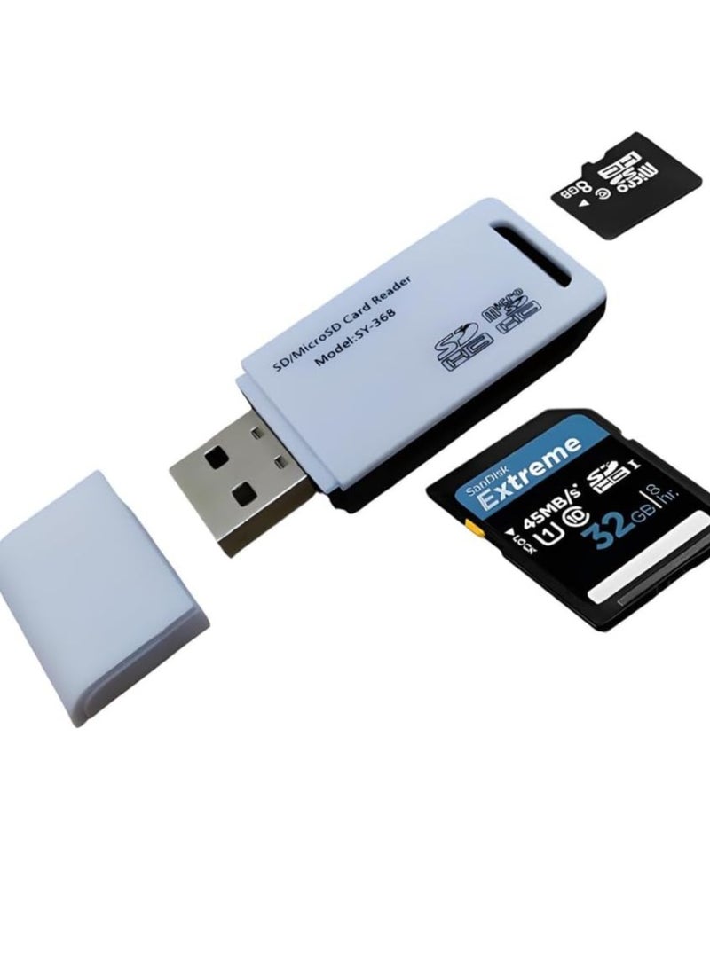 Generic - 2 in 1 External Memory Card Reader T-Flash SD Card Reader (White in Black) - Image 1