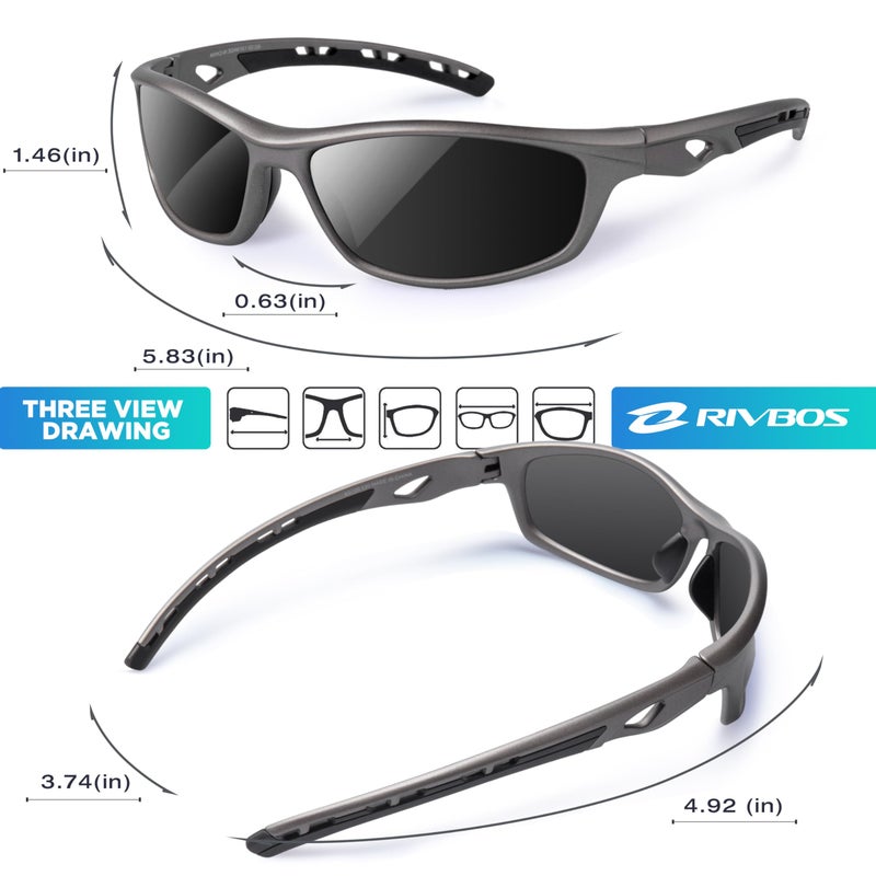 RIVBOS Sports Mens Sunglasses Polarized UV Protection TR90 Unbreakable Frame Driving Fishing Cycling RB833-grey Polarized Lens - Image 3