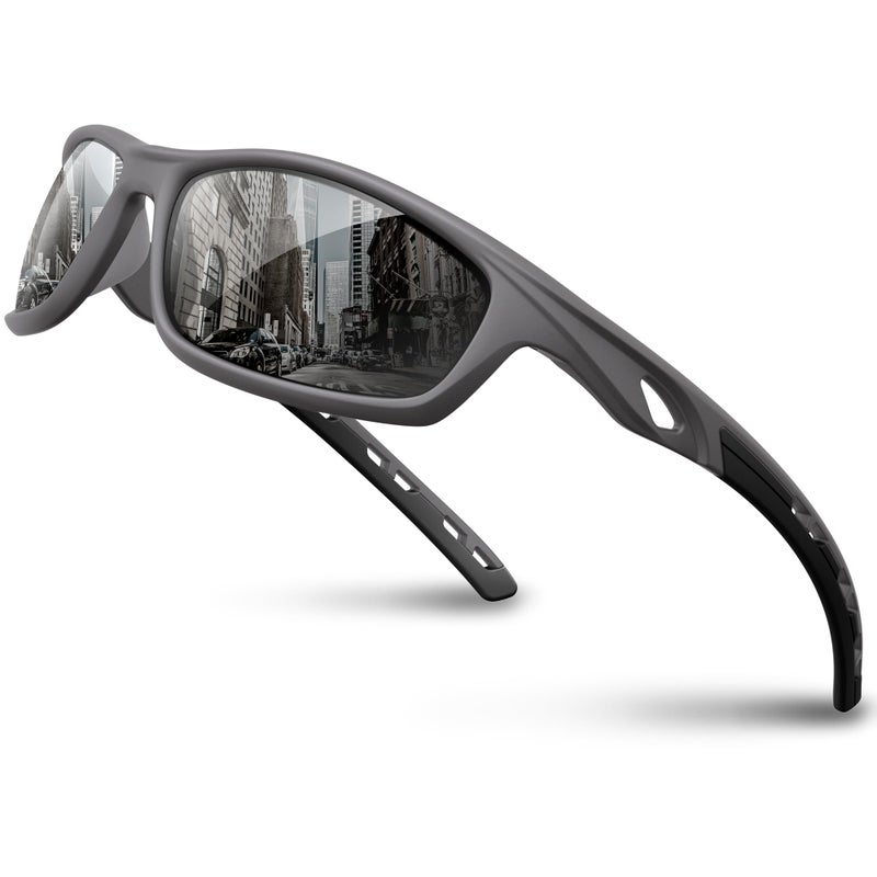 RIVBOS Sports Mens Sunglasses Polarized UV Protection TR90 Unbreakable Frame Driving Fishing Cycling RB833-grey Polarized Lens - Image 1