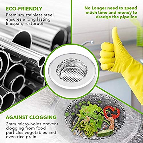 KitchenFest® Strong, Durable, Stainless Steel Sink Strainer with 2mm Small Holes, Kitchen Drain Basin Basket Filter Stopper Sink Drainer, 11.5 cm (2) - Image 5