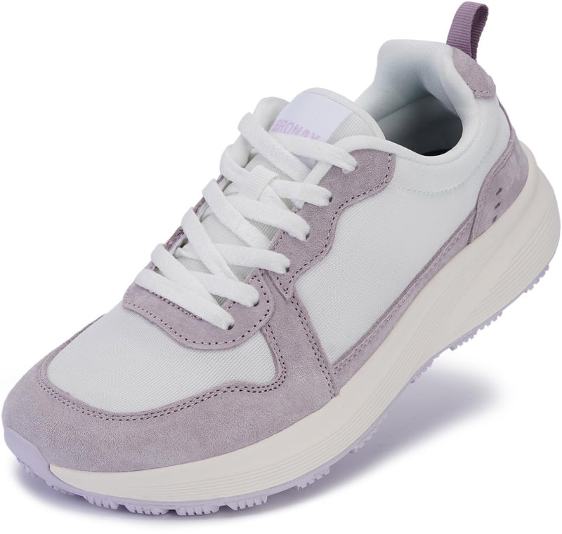 BRONAX Womens Wide Width Tennis Shoes Wide Toe Box Road Running Sneakers Female Size 8w Slip Resistant Fitness Gym Walking Trendy Lightweight Suede Mesh Purple 39 - Image 1