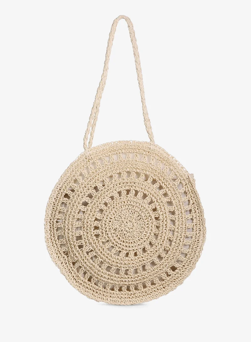 London Rag Wild Fiber Handmade Paper Crochet Round Bag in Beige