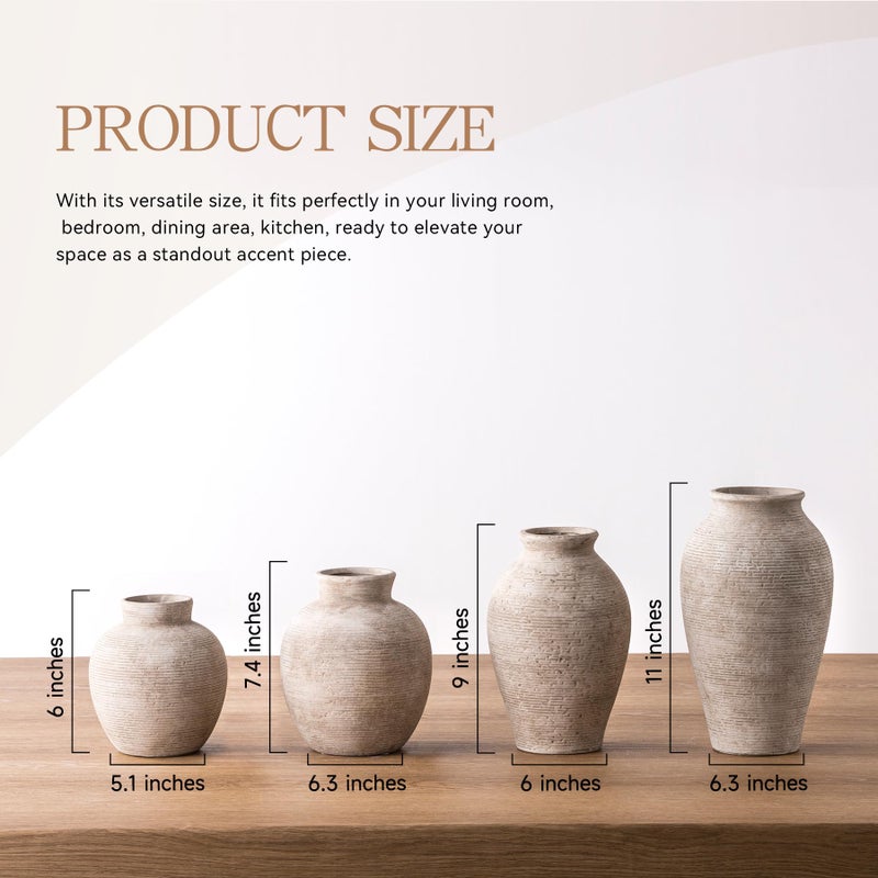 Vanselia Ceramic Flower Vase Home Decor - Large Tall Farmhouse Table Vases Rustic Vintage Living Room Kitchen Bedroom Decorations for House Book Shelf Office Coffee Desk Dining Fireplace (11" Retro) - Image 3