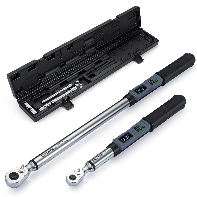 GROWNEER Digital Torque Wrench Set, 3/8" 2.2-44.3 Ft-lbs/3-60 Nm & 1/2'' 12.5-250.7 Ft-lbs/17-340 nm, Torque Wrench Digital Combo with Buzzer & LED Indicator, Bits & Sockets for Motor Car Repair - Image 1