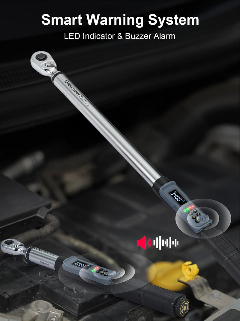 GROWNEER Digital Torque Wrench Set, 3/8" 2.2-44.3 Ft-lbs/3-60 Nm & 1/2'' 12.5-250.7 Ft-lbs/17-340 nm, Torque Wrench Digital Combo with Buzzer & LED Indicator, Bits & Sockets for Motor Car Repair - Image 5