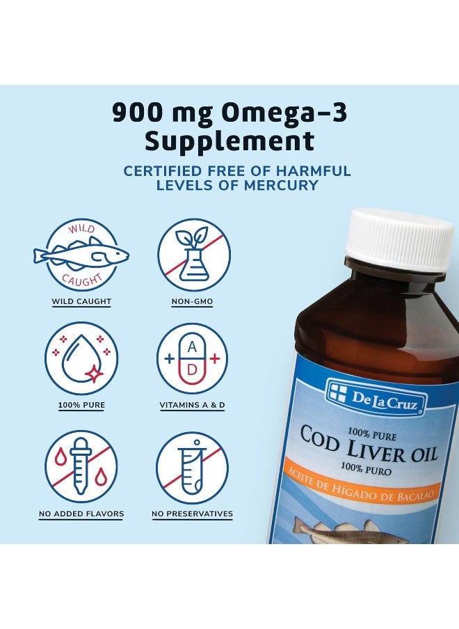 De La Cruz Cod Liver Oil Liquid - Pure Wild-Caught Icelandic Fish Oil 4 Fl Oz (118 Ml)  - Image 2
