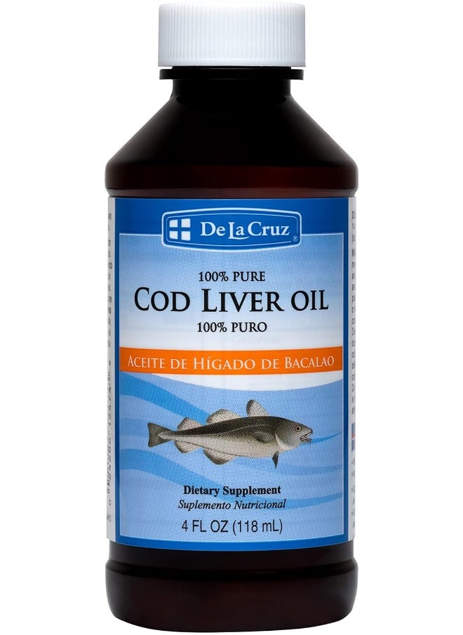 De La Cruz Cod Liver Oil Liquid - Pure Wild-Caught Icelandic Fish Oil 4 Fl Oz (118 Ml)  - Image 1