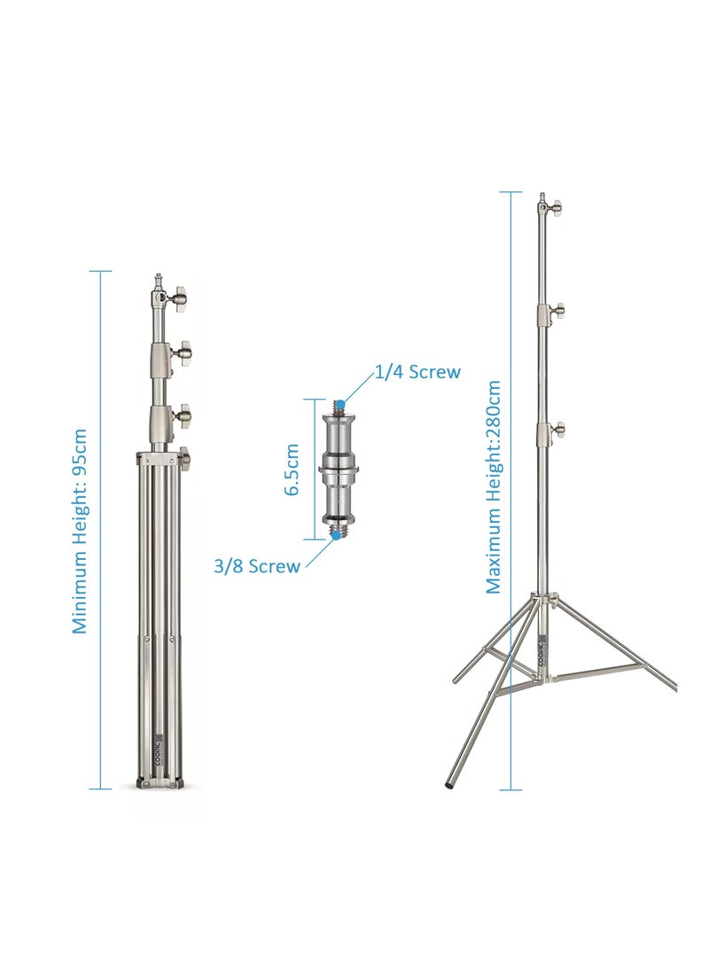 Coopic COOPIC L-280M Stainless Steel Light Stand 110inch/280cm Heavy Duty with 1/4-inch to 3/8-inch Universal Adapter for Studio Softbox, Monolight and Other Photographic Equipment (1 PACK)  - Image 3