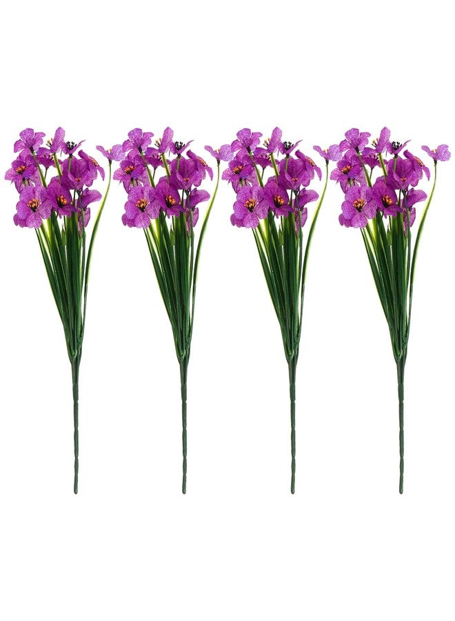 Garneck 4Pcs Artificial Violets Flowers Faux Violets Bouquet Outdoor Fake Purple Flowers Purple Centerpieces for Home Garde Table Bride Wedding Party Decoration - Image 1