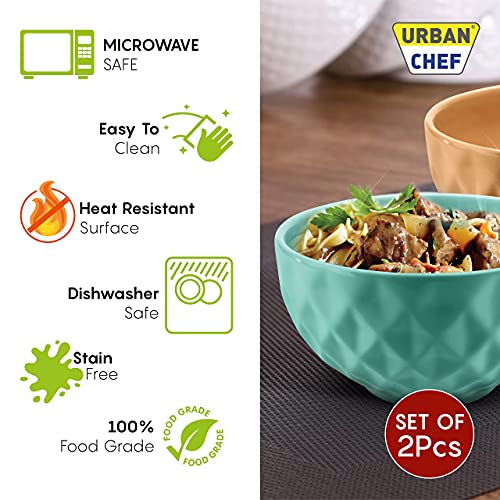 URBAN CHEF Ceramic Bowl | 500 ml | Kitchen Accessories Items for Home, Serving Bowl,Bowl Set for Gift, Microwave Safe Bowl Set, Ice Cream Bowl, Prism Ceramic Handcrafted (Set of 2 - Colour May Vary) - Image 2