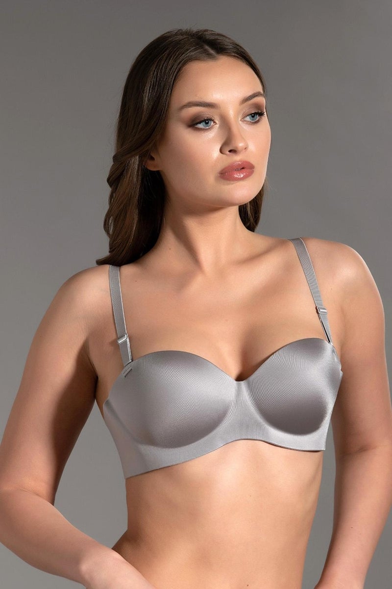 Cotonhause Women's Strapless Lotus Laser Cut Empty Cup Gray Bra 336050  - Image 1