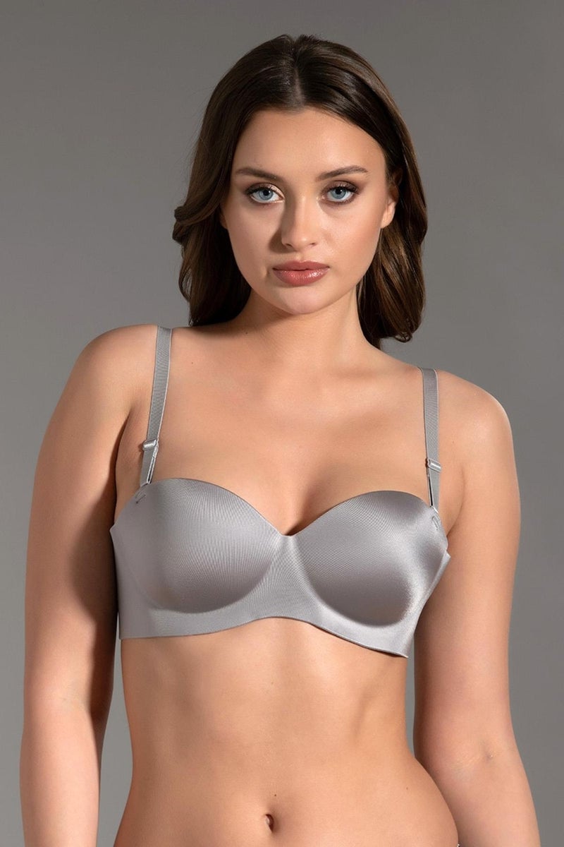 Cotonhause Women's Strapless Lotus Laser Cut Empty Cup Gray Bra 336050  - Image 2