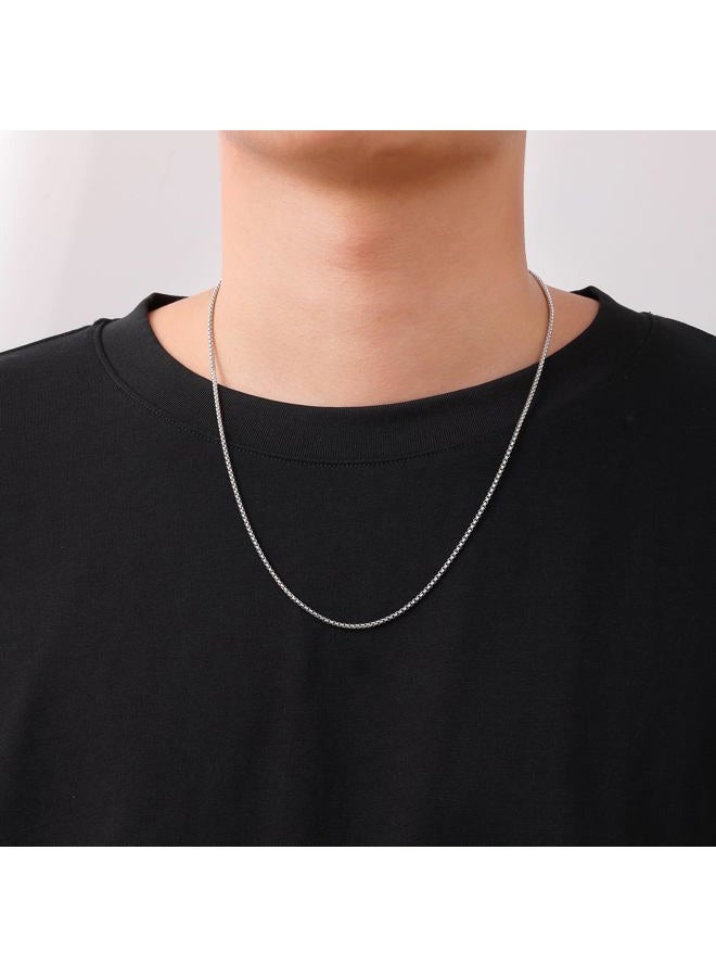 Fiusem Silver Tone Chain for Men, 2mm Mens Chain Necklaces, Stainless Steel Box Chain Necklace for Men and Women, Mens Necklace 20 Inch - Image 3