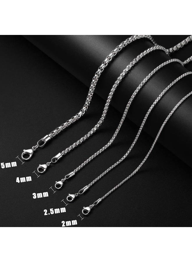 Fiusem Silver Tone Chain for Men, 2mm Mens Chain Necklaces, Stainless Steel Box Chain Necklace for Men and Women, Mens Necklace 20 Inch - Image 2