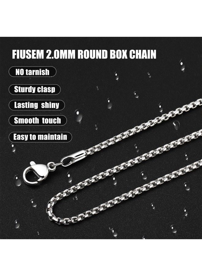 Fiusem Silver Tone Chain for Men, 2mm Mens Chain Necklaces, Stainless Steel Box Chain Necklace for Men and Women, Mens Necklace 20 Inch - Image 4