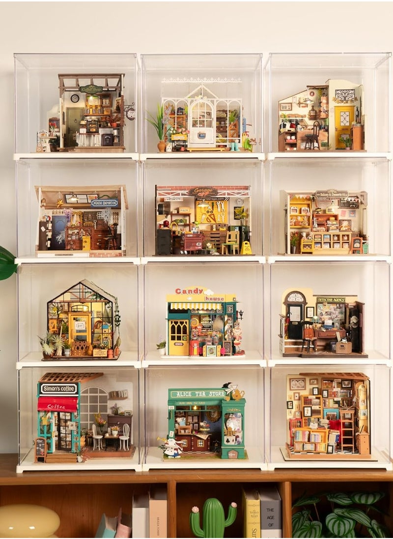 Rolife Miniature House Display Box Dust Cover DF03L  for Miniature House Building Sets, Stackable Acrylic Display Case with Door Dustproof Prevention (10.6x8.6x8.5inch)