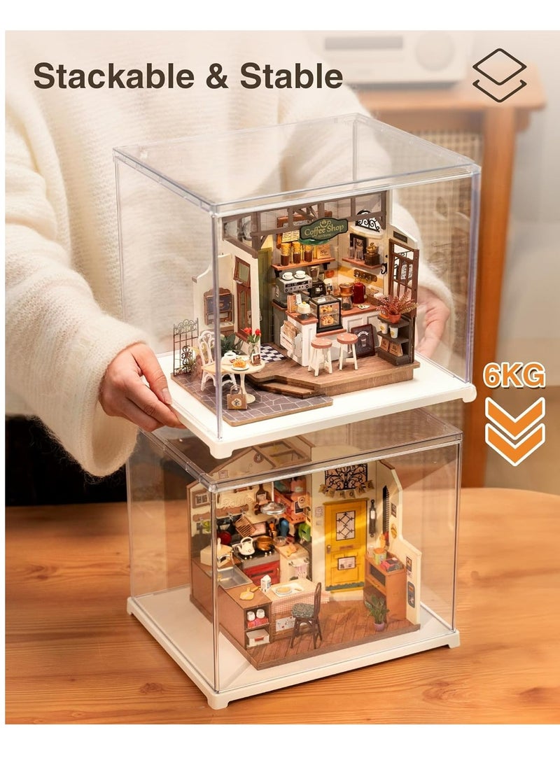 Rolife Miniature House Display Box Dust Cover DF03L  for Miniature House Building Sets, Stackable Acrylic Display Case with Door Dustproof Prevention (10.6x8.6x8.5inch)