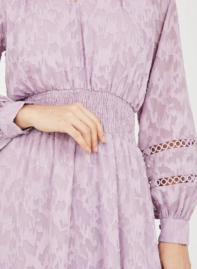 Styli Burnout Texture Smocked Cut Out Detail A-Line Maxi Dress