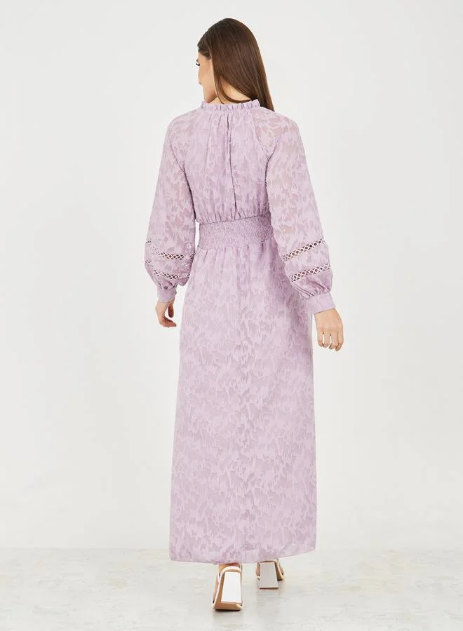 Styli Burnout Texture Smocked Cut Out Detail A-Line Maxi Dress