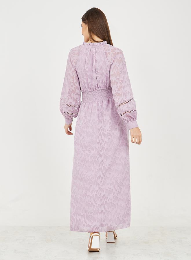 Burnout Texture Smocked Cut Out Detail A-Line Maxi Dress