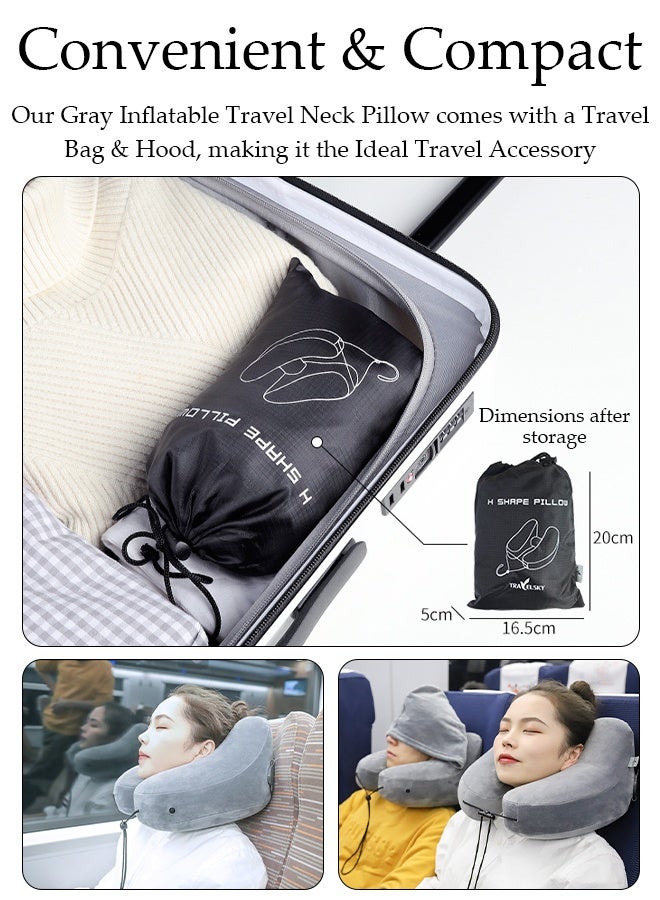 DUNISO Travel Pillow H Shaped Ainflatable Neck Pillow With Cap Outdoor car long-distance Aircraft Neck Pillow Support Airplane Pillow for Traveling, Car, Home, Office, Travel  - Image 4