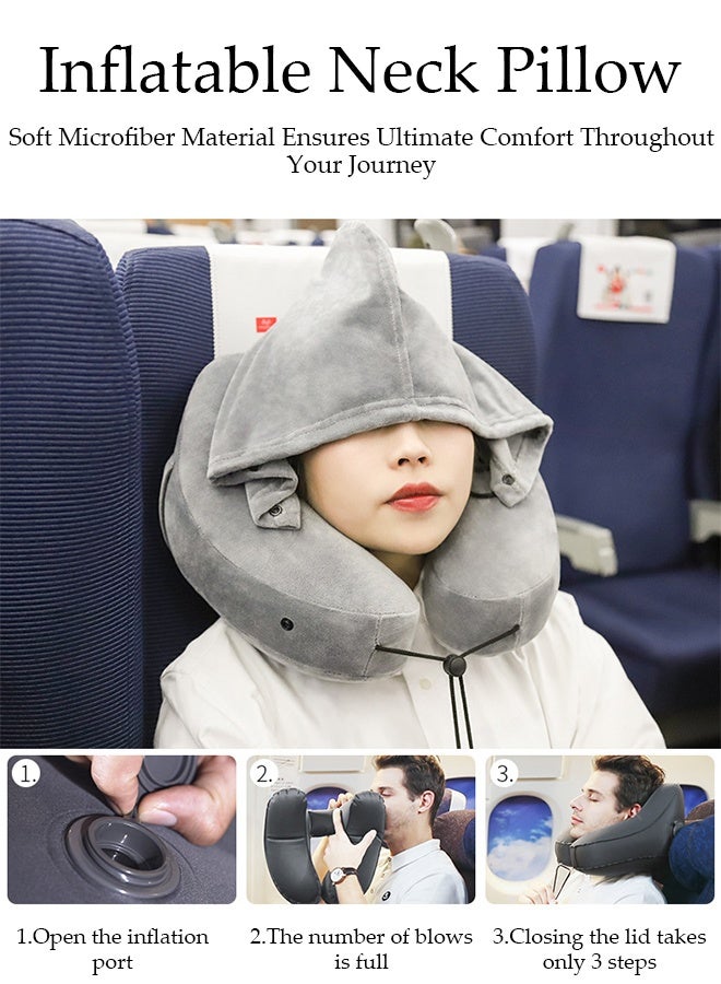 DUNISO Travel Pillow H Shaped Ainflatable Neck Pillow With Cap Outdoor car long-distance Aircraft Neck Pillow Support Airplane Pillow for Traveling, Car, Home, Office, Travel  - Image 3