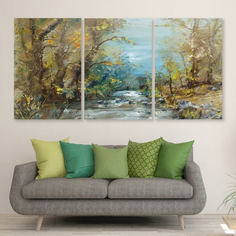 Marktna Three modern-designed canvas paintings with a hollow frame, measuring (150×70), three pieces - Image 1